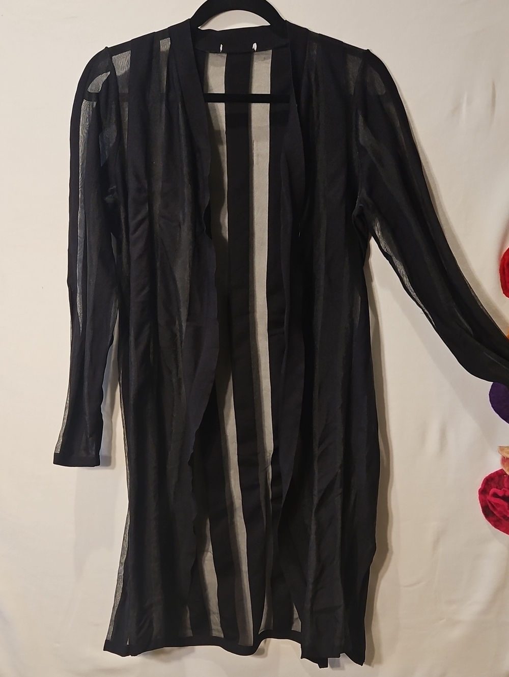 Sheer Mesh Stripe Longline Open Cardigan 0169